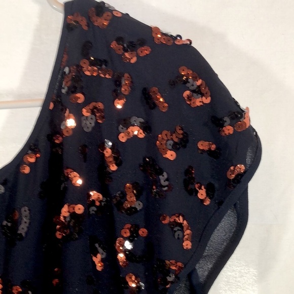 DOUBLE ZERO Sheer Black Sparkly Top Copper Sequins Cap Sleeve Women’s Small NWOT - Picture 2 of 10